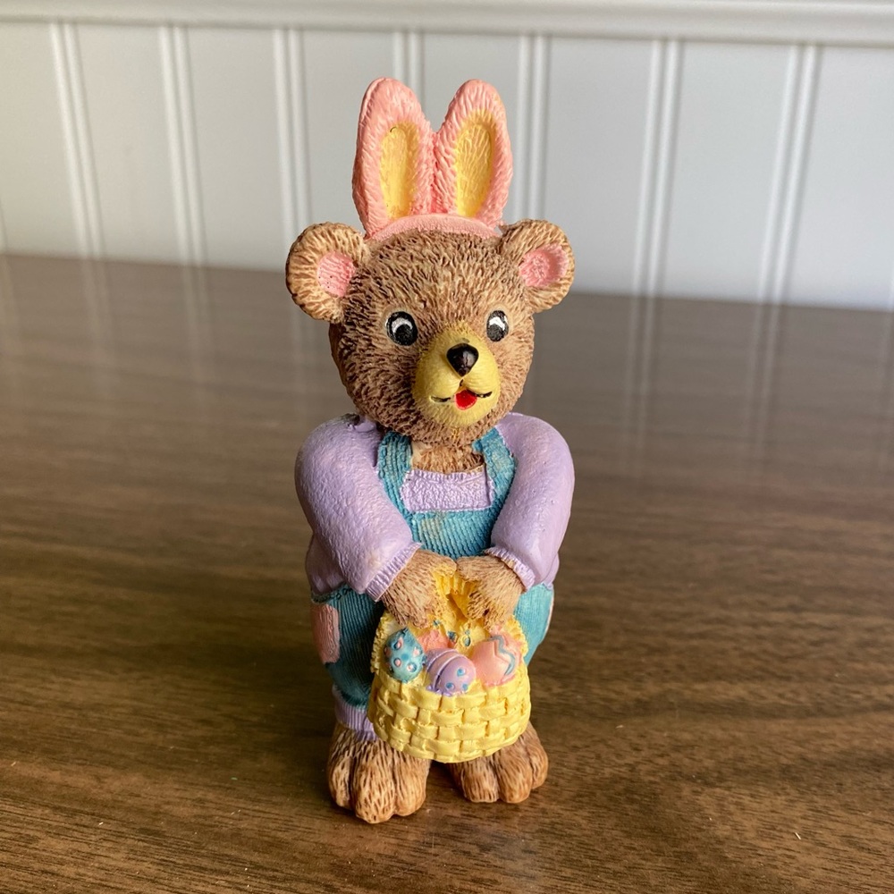 1997 Claire’s Resin Teddy Bear Dressed As A Bunny Holding Easter Basket